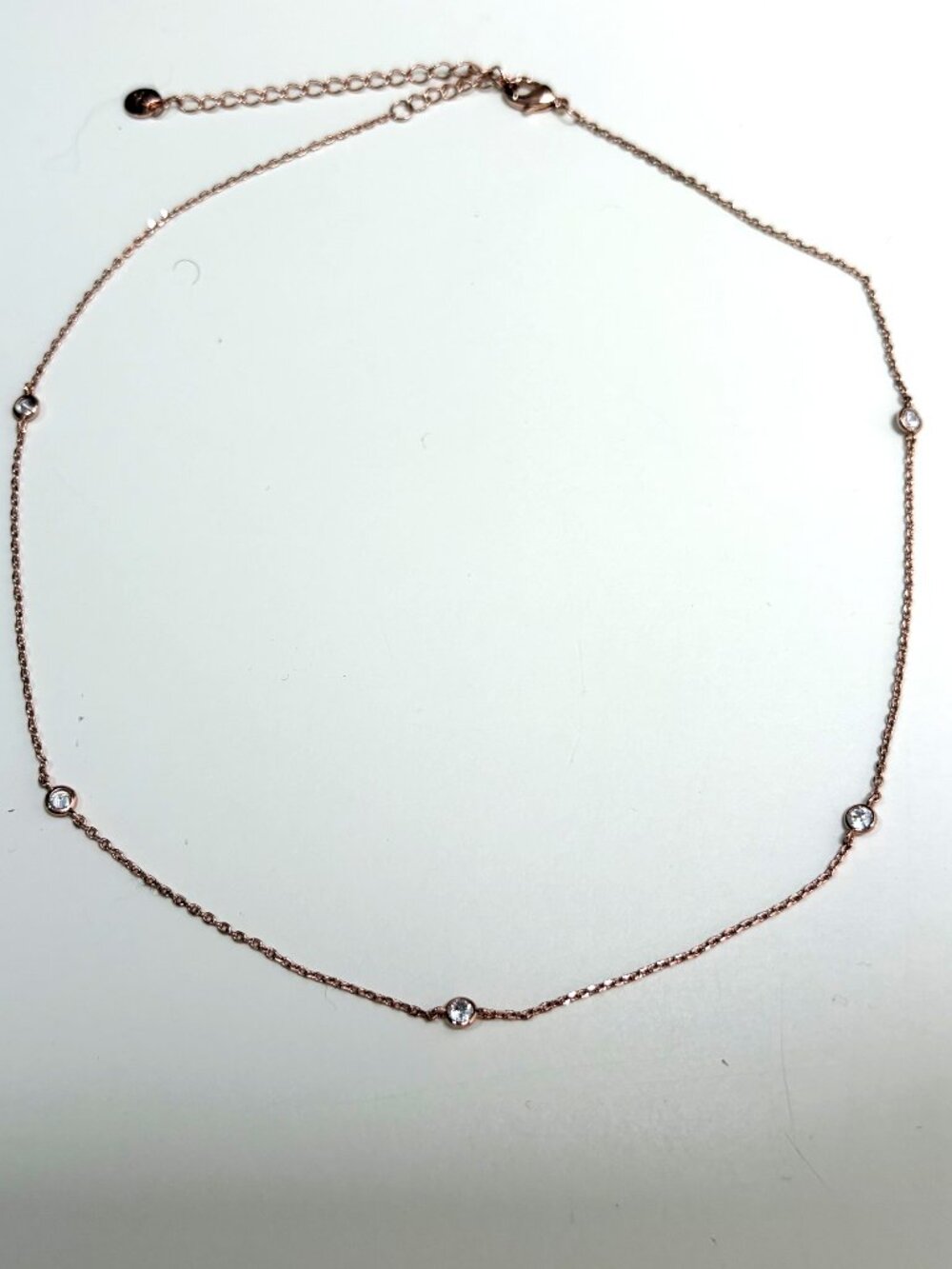 Handmade Rose Gold Tone Crystal Station Necklace